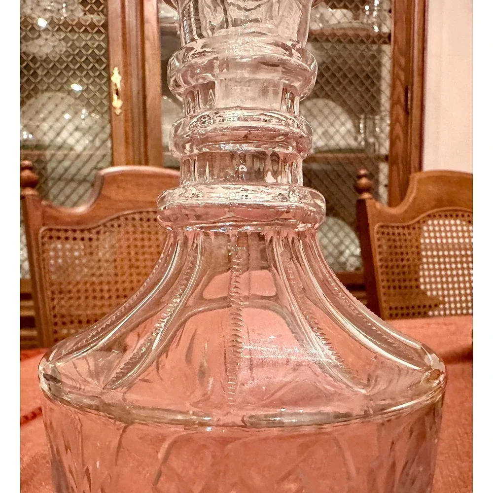 Vintage Cut Glass Liquor Decanter: Clear Barware Collection